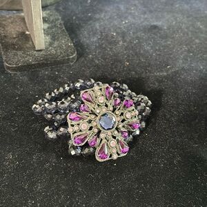 Big Purple Flower Bling Stretch Bracelet